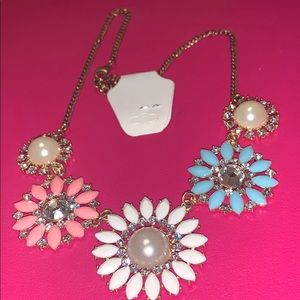 Flowers and rhinestones Statement Necklace